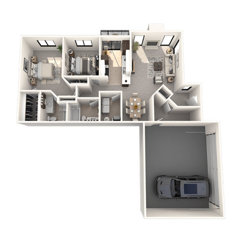 Floor plan for 2 beds, 2 baths, 1385 sqft